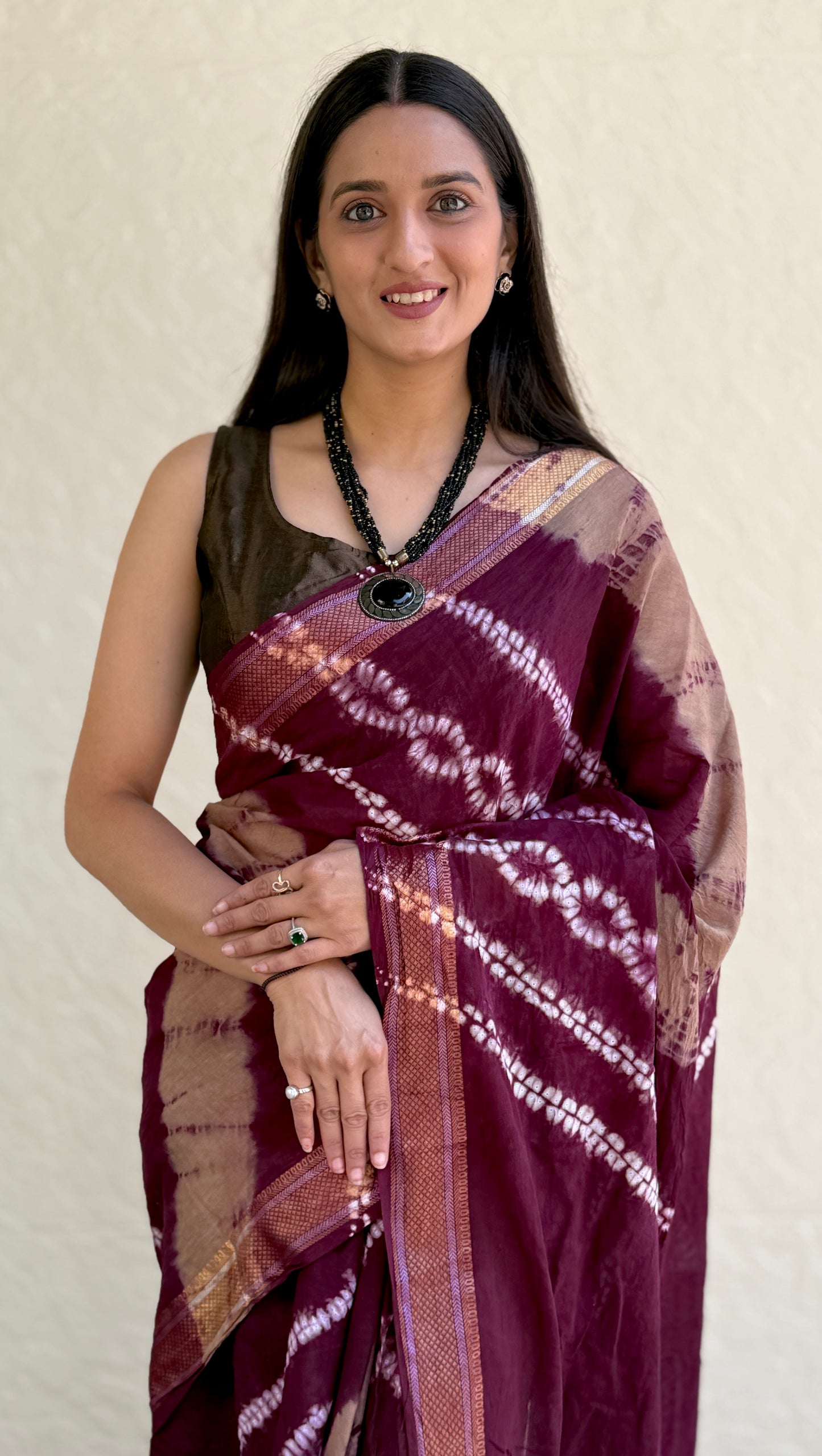 Saree – Soft Cotton Shibori Print Chickoo