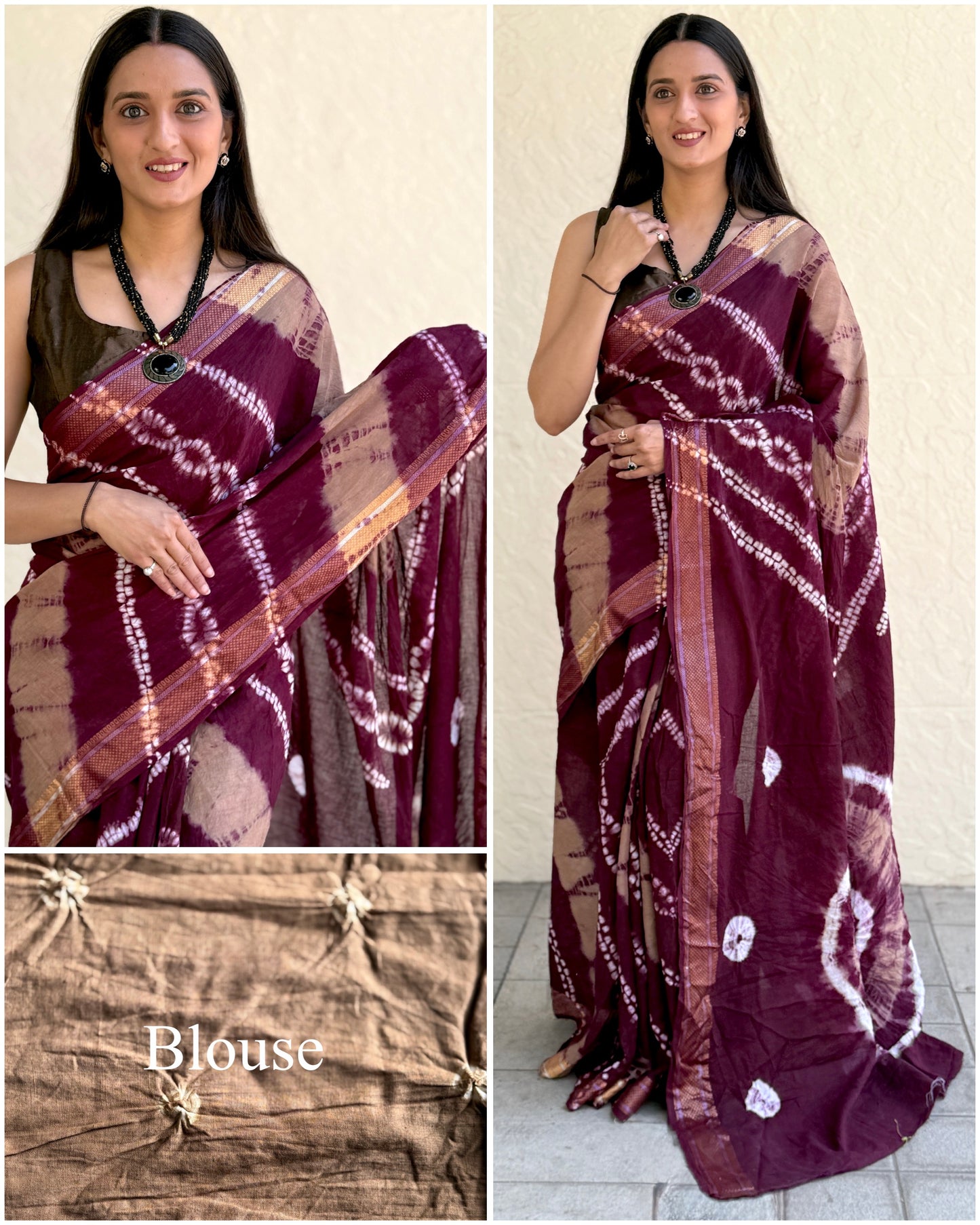 Saree – Soft Cotton Shibori Print Chickoo