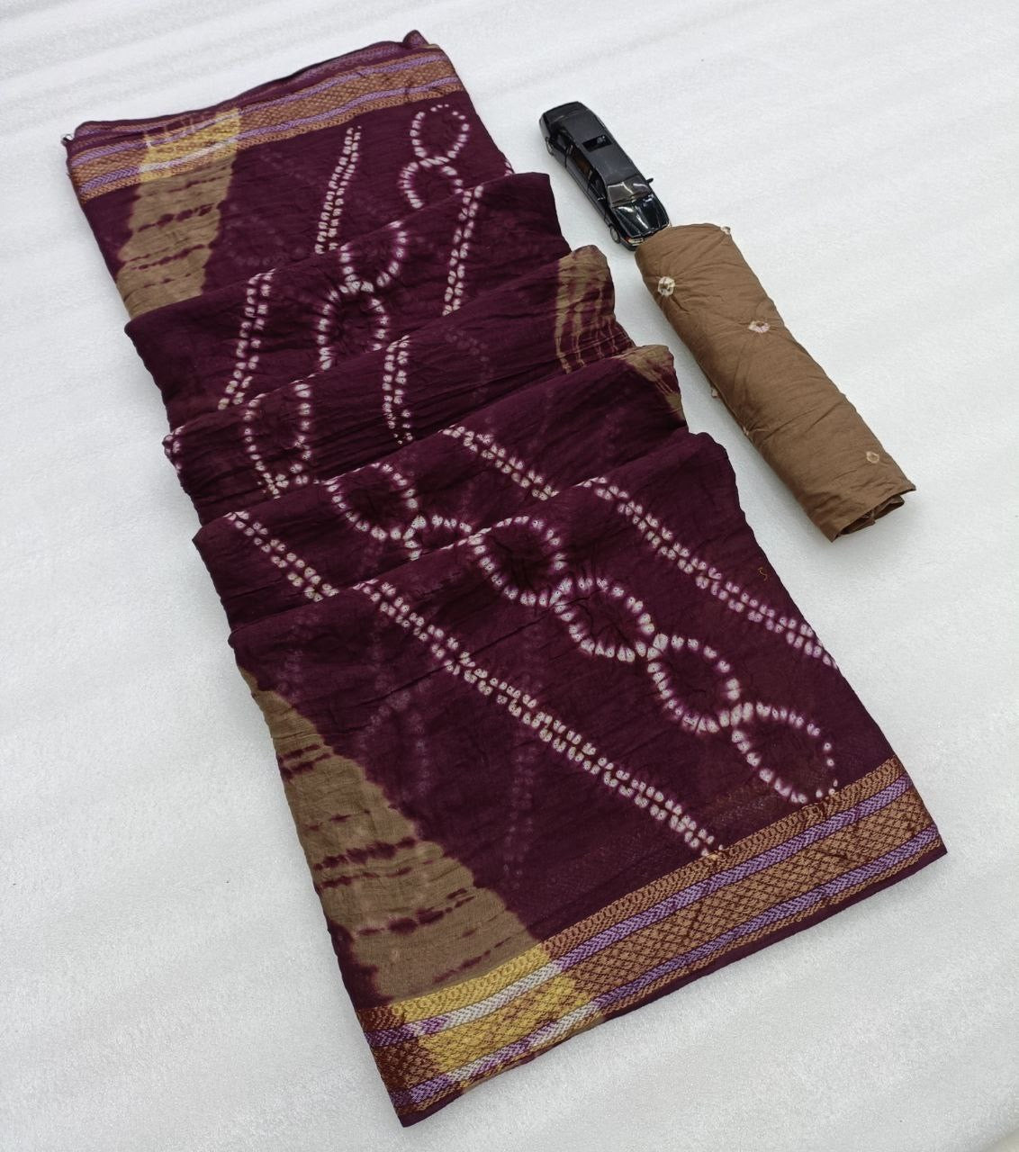 Saree – Soft Cotton Shibori Print Chickoo