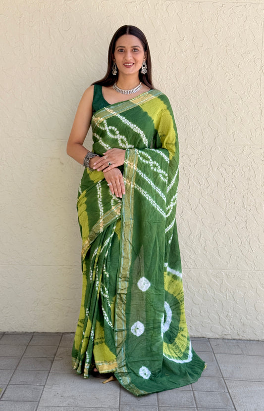 Saree – Soft Cotton Shibori Print Green