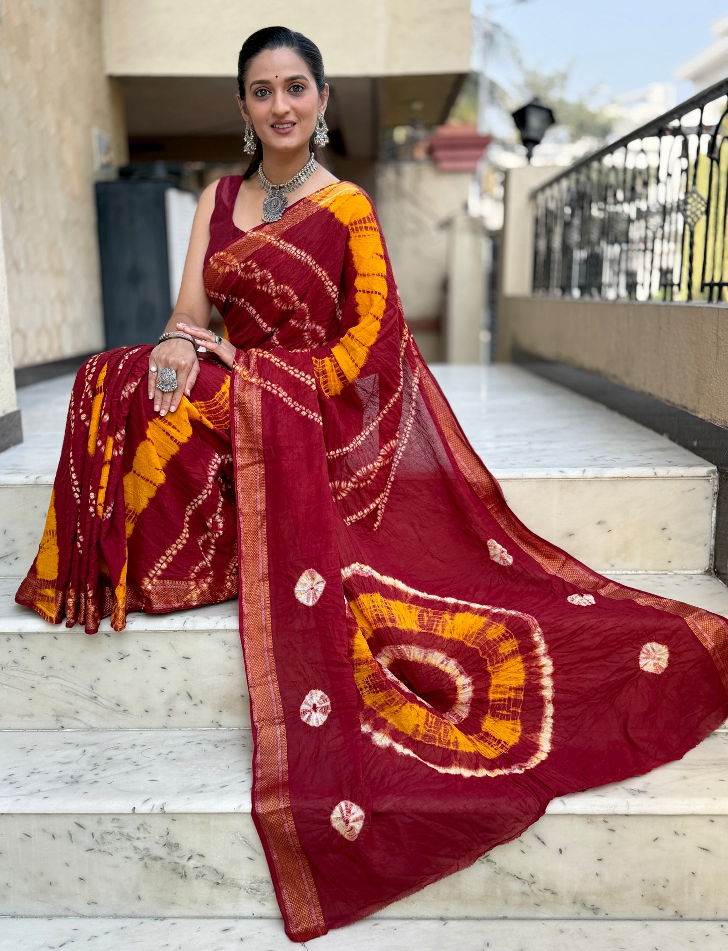 Saree – Soft Cotton Shibori Print Red
