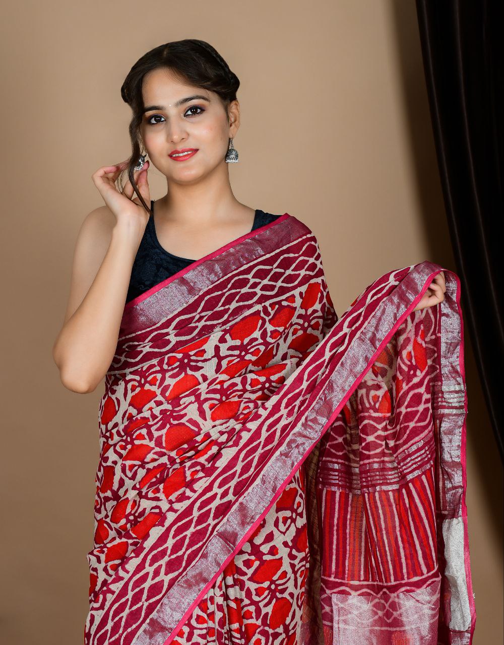 Saree – Soft Cotton Premium Linen Zari Red Maroon – L6